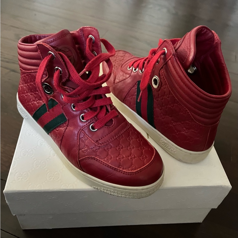 Authentic Gucci Kids Leather High Top Sneakers - Picture 2 of 8